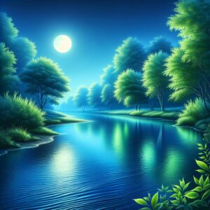 "Illuminated river with green"