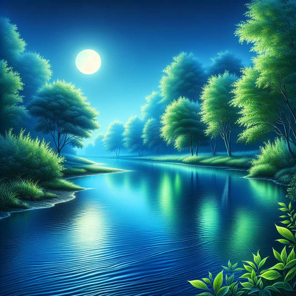 "Illuminated river with green"
