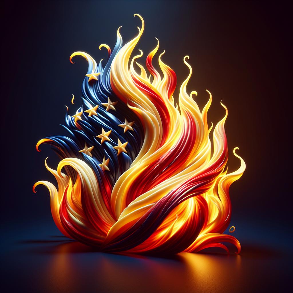 Patriotic tribute with flames.
