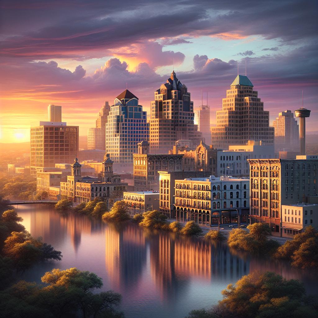San Antonio cityscape sunrise.