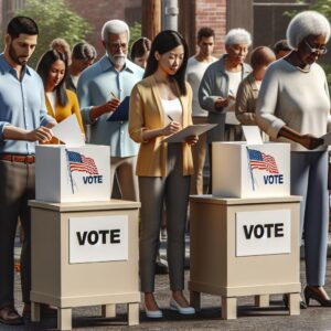 Voters casting ballots outdoors