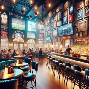 Vibrant sports bar interior.