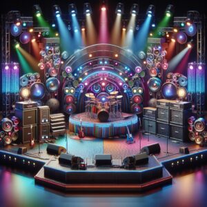 Colorful concert stage setup.