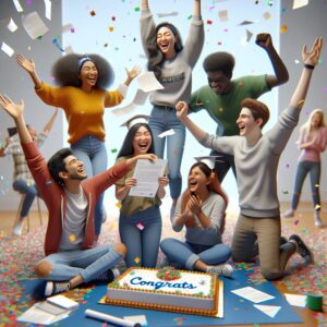 College acceptance celebration scene