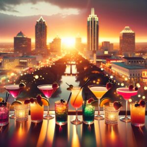 Cocktails overlooking San Antonio.