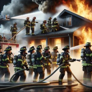 Firefighters battling house fires.