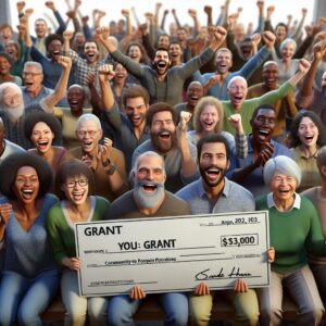 "Community members celebrate grant"