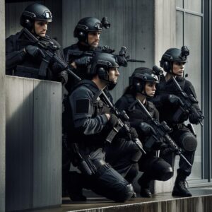 SWAT team surrounded building