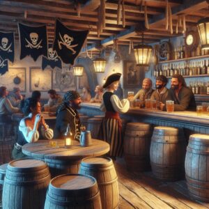 Pirate-themed bar ambiance.