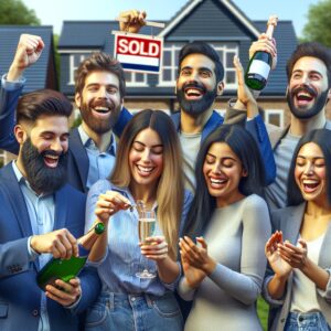 Happy first-time homebuyers celebrating