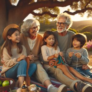 Grandparents with grandkids outdoors.