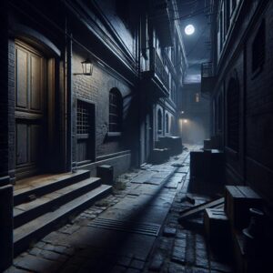 Dark alleyway escape captured.