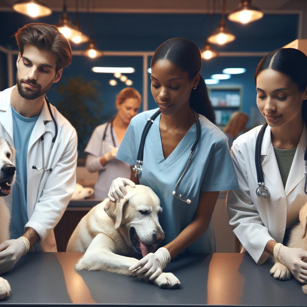 Veterinarians with sick dogs.