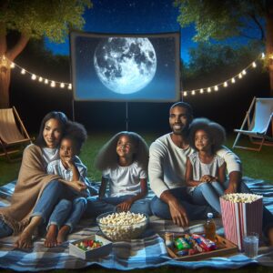 Family movie night outdoors.