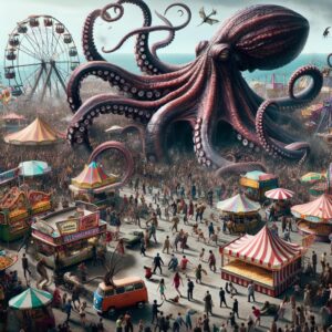 Giant octopus terrorizes carnival.