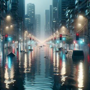 Flooded streets in city