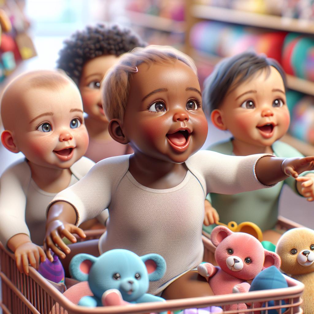 Excited babies shopping together.