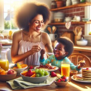 Mother and child enjoying brunch