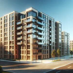 Empty apartment building exterior.