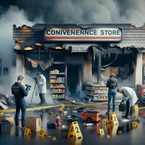 Convenience store fire investigation.