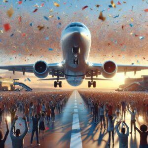 Airplane departure celebration concept.