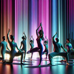 Yoga under neon lights.