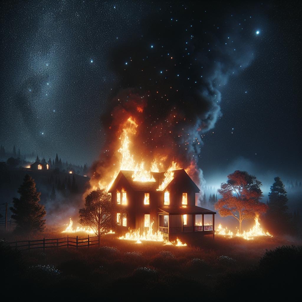 House fire at night