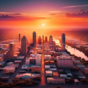 San Antonio skyline at sunset