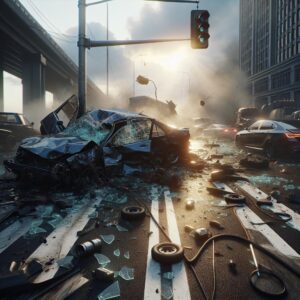 Car crash aftermath scene.