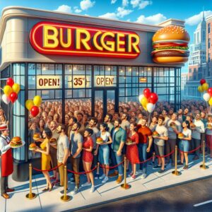 Burger joint grand opening.