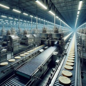 Empty tortilla factory shelves.