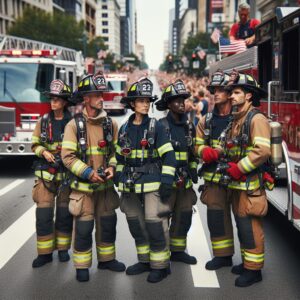 firefighters in action parade