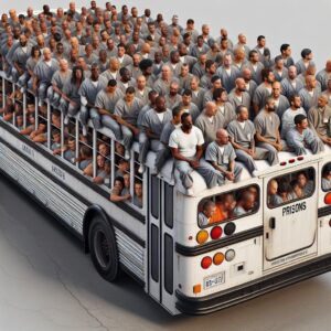 Overcrowded jail transport bus