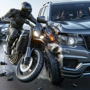 Motorcyclist and SUV collision.