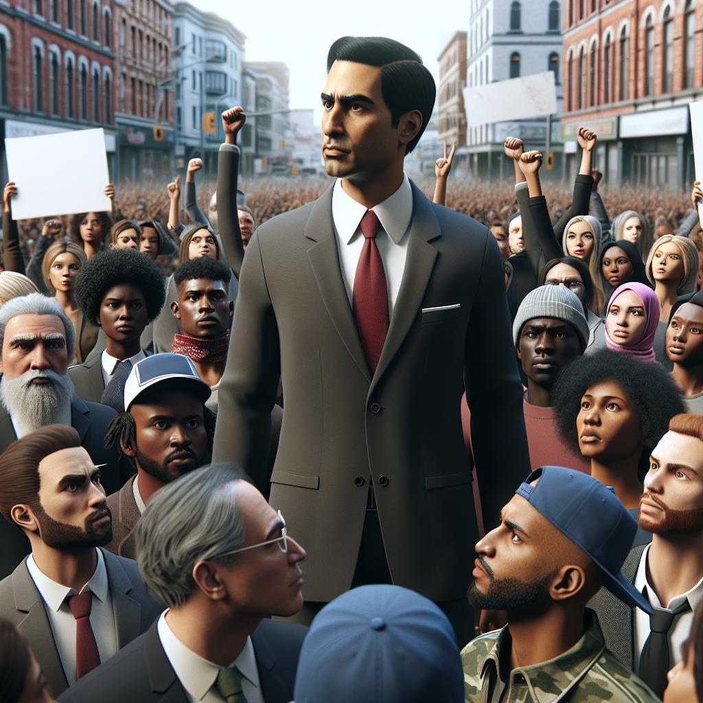 Mayor and protesters face-off.