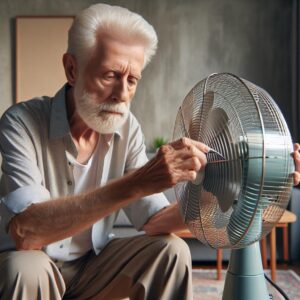 Senior with box fan.