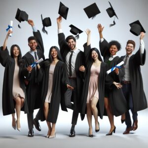 Excited graduates in gowns