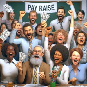 Educators celebrating pay raise