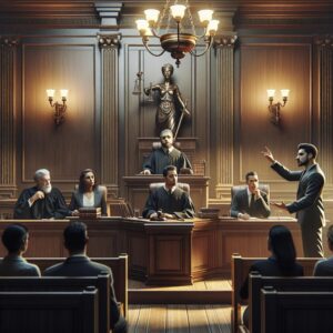 Courtroom scene dramatic reenactment