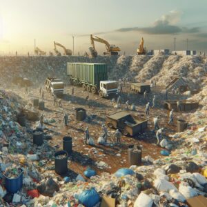 Crowded landfill clearing day