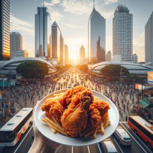 "Fried chicken in city"