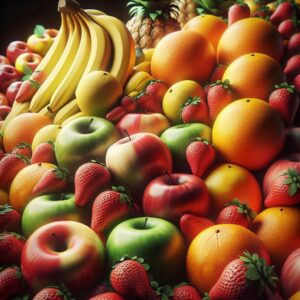 Colorful fruit display closeup