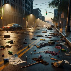 Street fight aftermath scene.