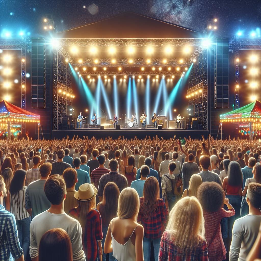 Festive concert crowd celebration.