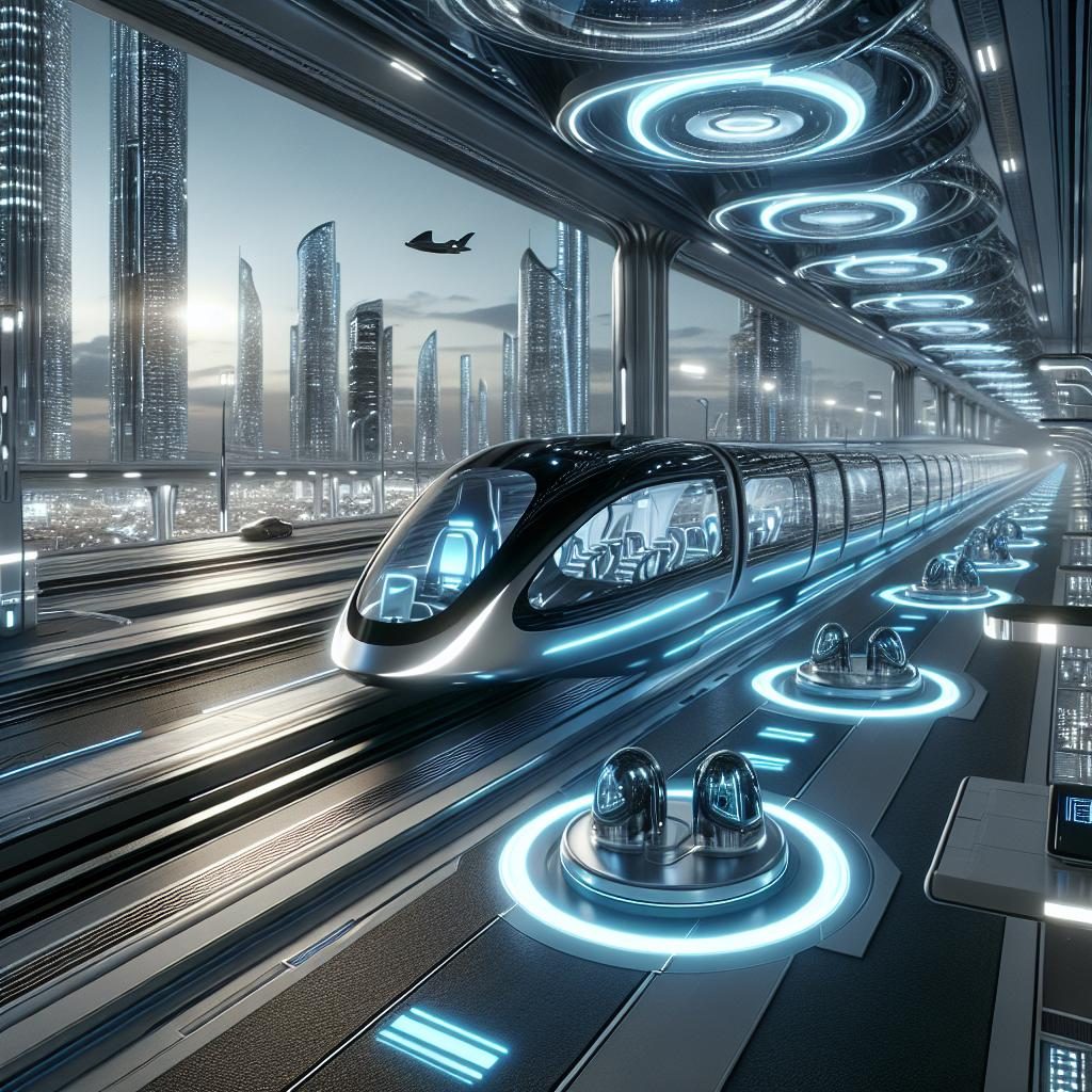 Futuristic transportation technology display.