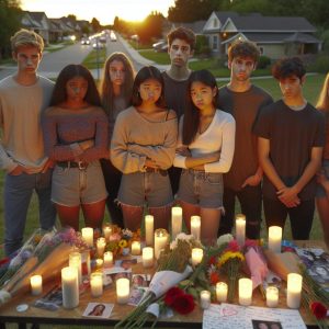 Grieving teenagers at vigil.