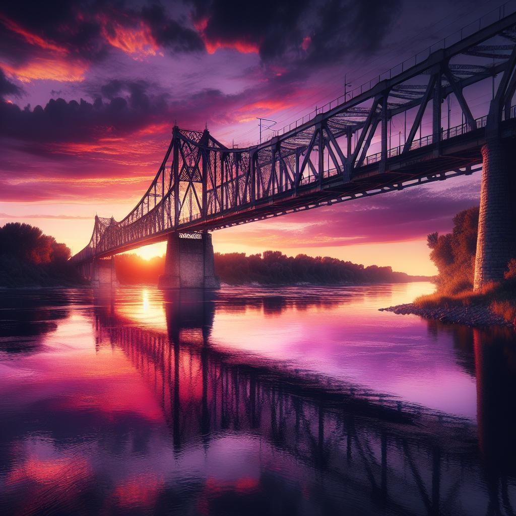 Bridge over river sunset.