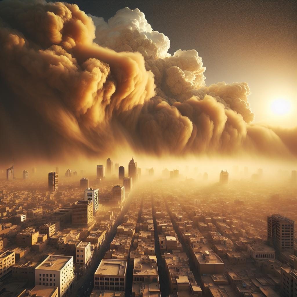 Saharan dust over city.