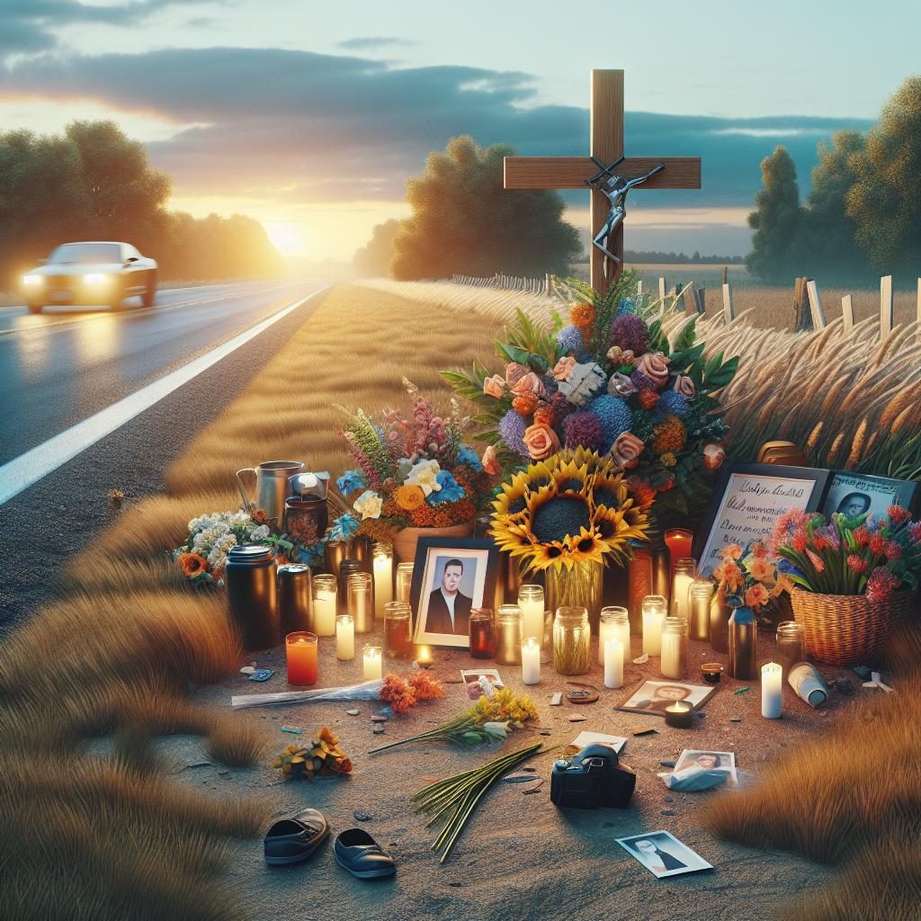 Roadside memorial tribute concept.