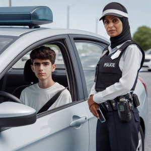 Teen driver with police.